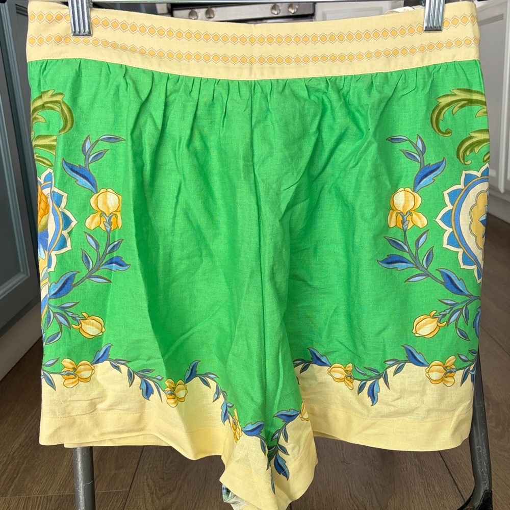 FARM Rio Green Floral Border Shorts with Yellow Trim